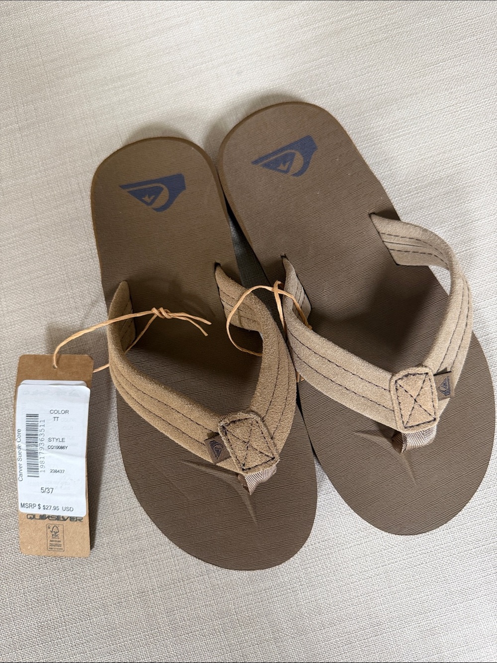 Quiksilver Tan Brown Canvas Thong Sandals